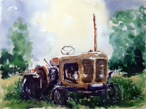 artclasses, near me, southport, liverpool, merseyside. painting by roy munday of an old rusting tractor in a field