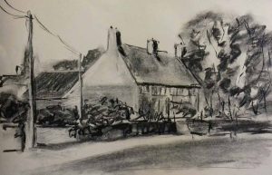 beginners art class, free drawing, gestural drawing, of cottages, pen & ink, beginners classes, liverpool, merseyside