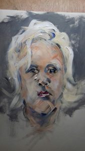 portrait of child's head, working expressively in paint, acrylics, by artist roy munday, runs art classes on merseyside, liverpool and southport